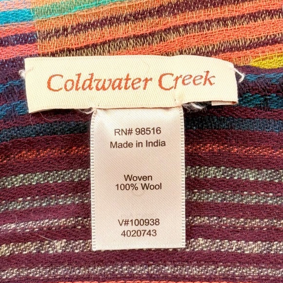 Coldwater Creek 100% Wool Multicolored Scarf With Fringe Size 70"x13" - Picture 3 of 5